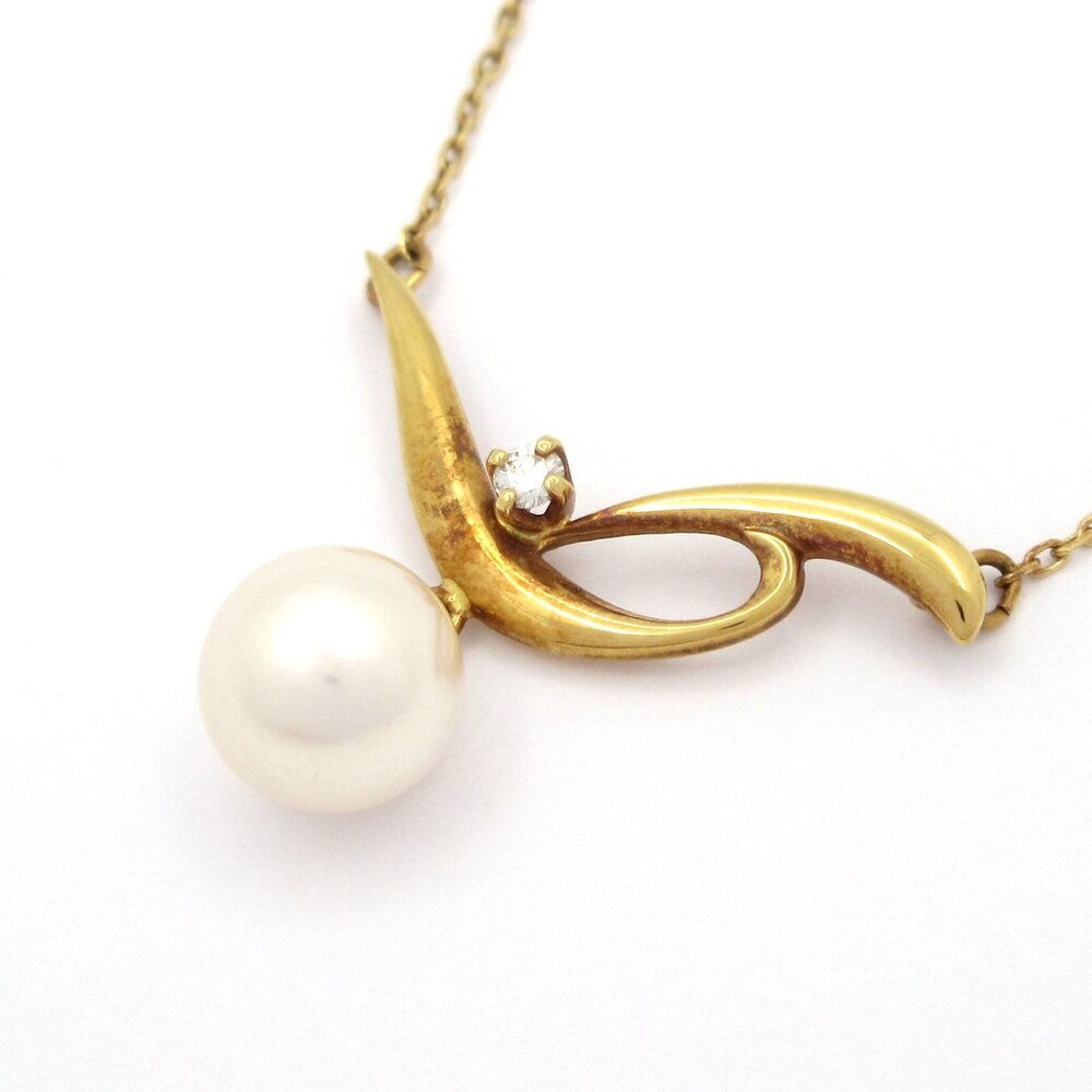 Mikimoto Necklace 18K Yellow Gold White Diamond Pearl